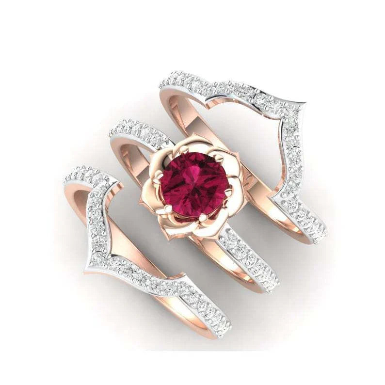 Rose gold floral engagement ring set with elegant design and premium materials