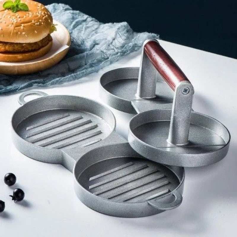 Aluminium alloy round burger press for making uniform beef patties, non-stick and dishwasher safe