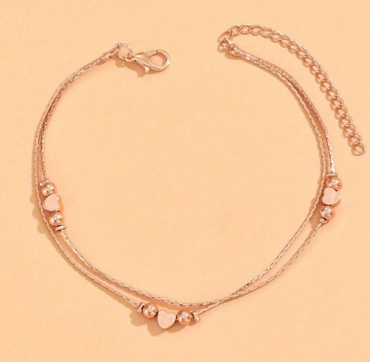 Korean fashion double-layered heart bracelet with light beads in white gold, gold, and rose gold options
