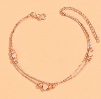 Korean fashion double-layered heart bracelet with light beads in white gold, gold, and rose gold options