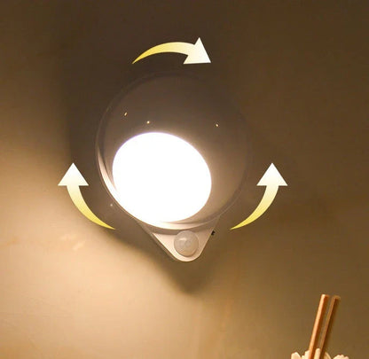 A versatile smart sensor lamp with a 360-degree rotating head and magnetic backing for easy installation on any iron surface.