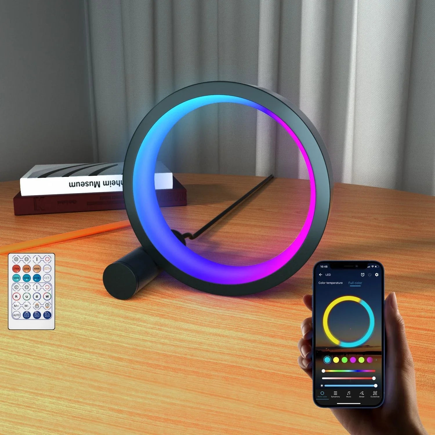 Customizable smart LED night light with music-syncing capabilities and a wide range of RGB color options for mood lighting