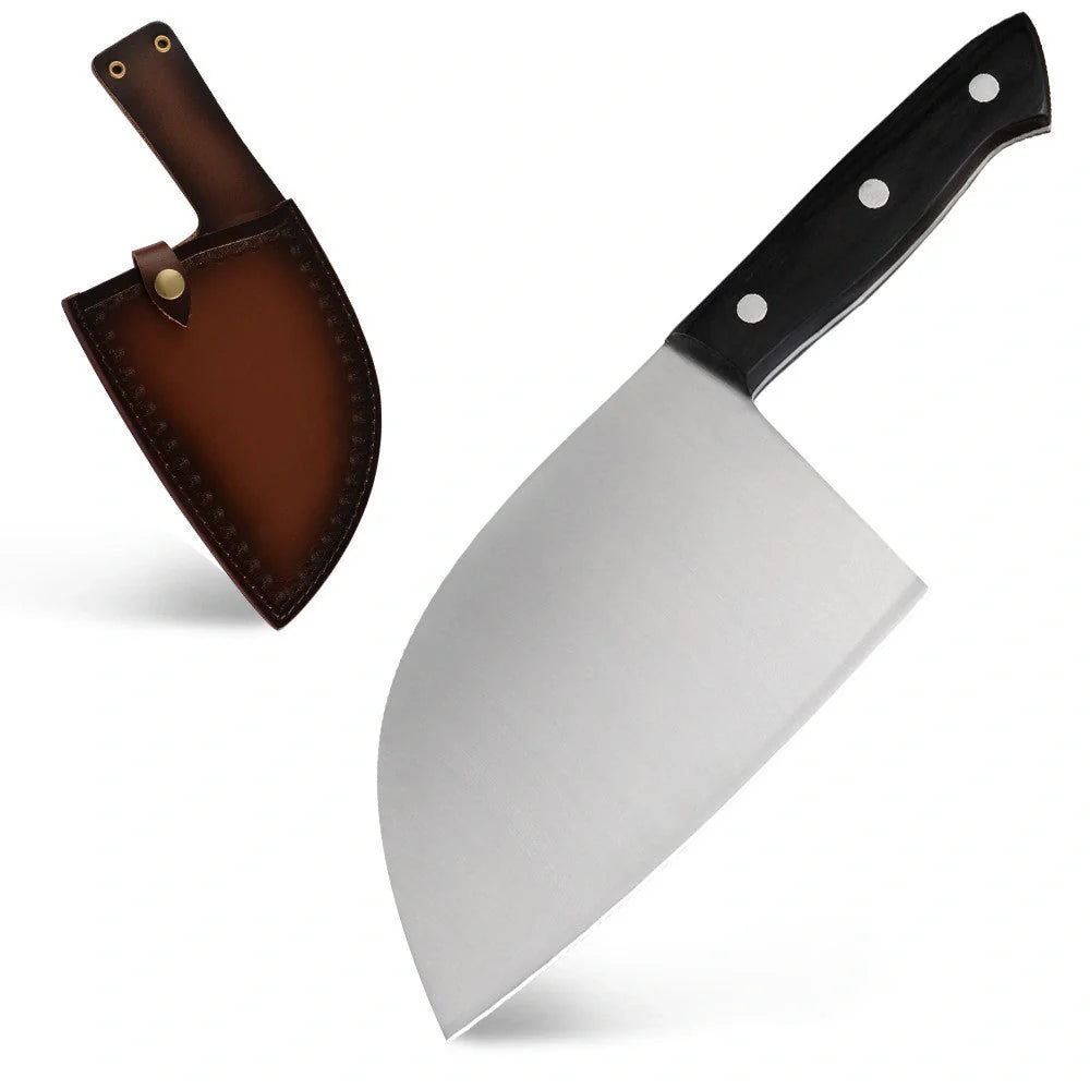 Hand-forged stainless steel butcher knife with wood handle for precision cooking