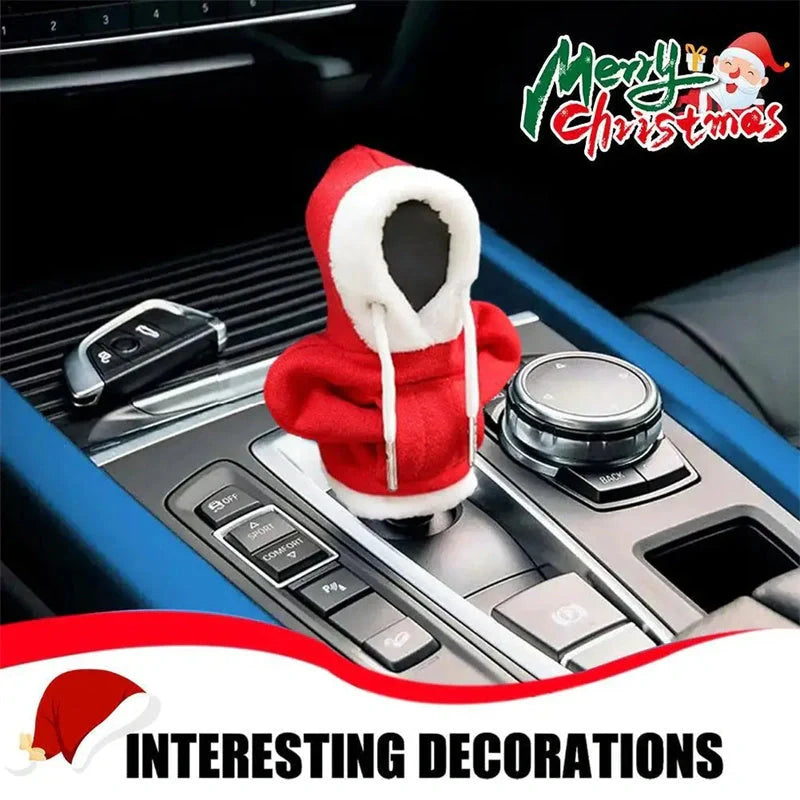 Christmas Hoodie Car Gearshift Cover in red and green, handmade from hoodie fabric