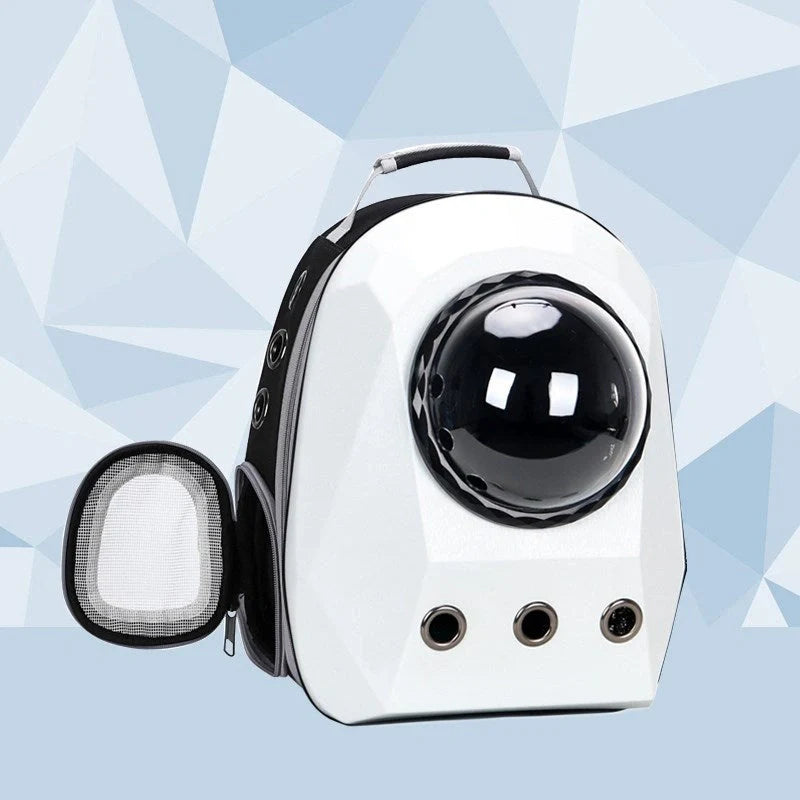 Space capsule style cat carrier backpack with transparent window and ventilation holes