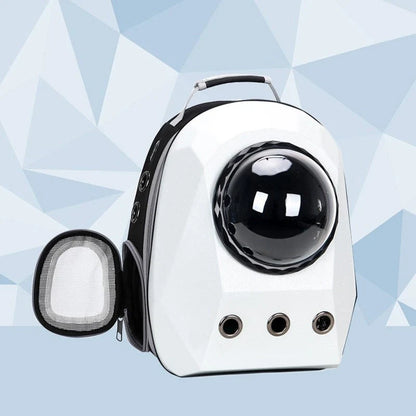 Space capsule style cat carrier backpack with transparent window and ventilation holes