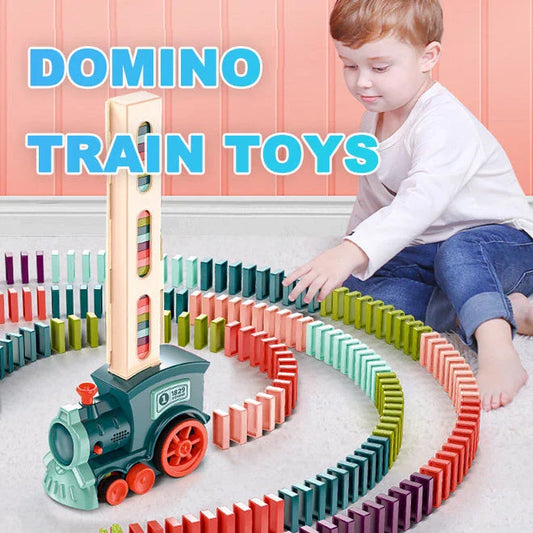 Automatic Domino Train Toy - Motorized Building Set for Kids with Vibrant Colors and Sturdy Construction