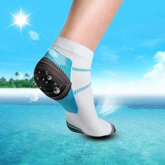 Premium compression socks designed to relieve plantar fasciitis, heel spurs, and arch pain with medical-grade support and breathable nylon fabric.