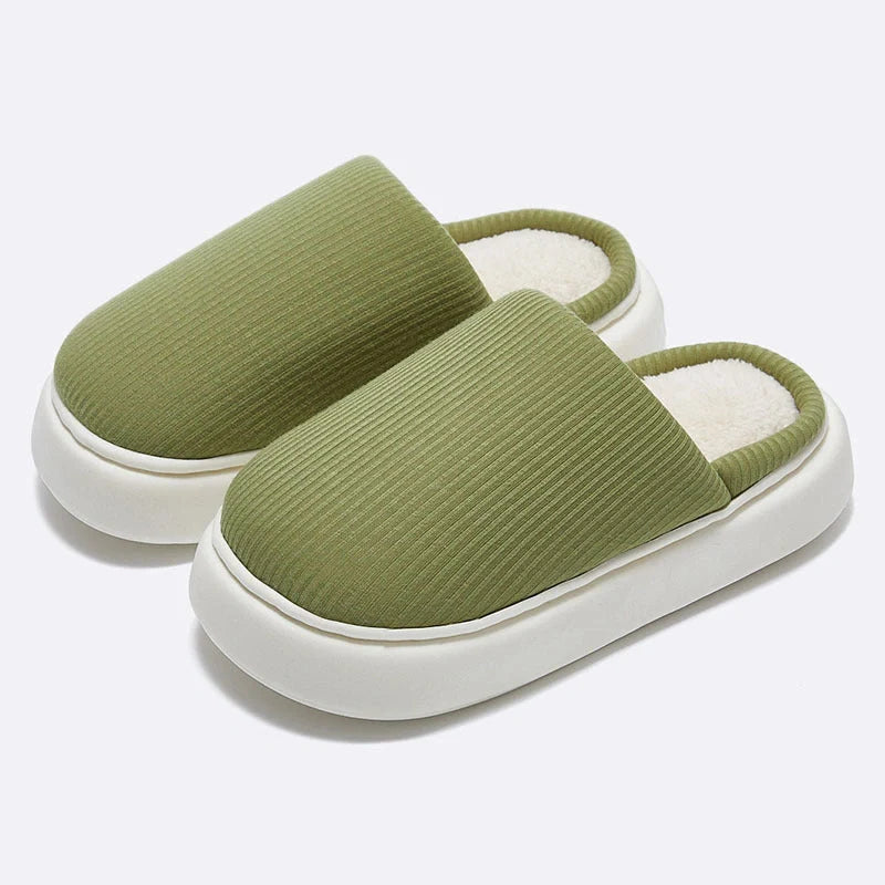 Cosy knitted fabric slippers in various colours and sizes, designed for couples to enjoy comfortable indoor relaxation.