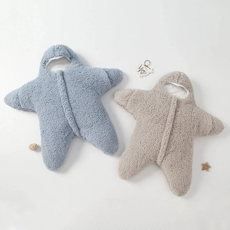 Baby Starfish Lamb Velvet Sleeping Bag in grey, pink, khaki, and blue options