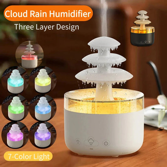 A white humidifier with a cloud-shaped design, featuring color-changing lights and essential oil diffuser capabilities.