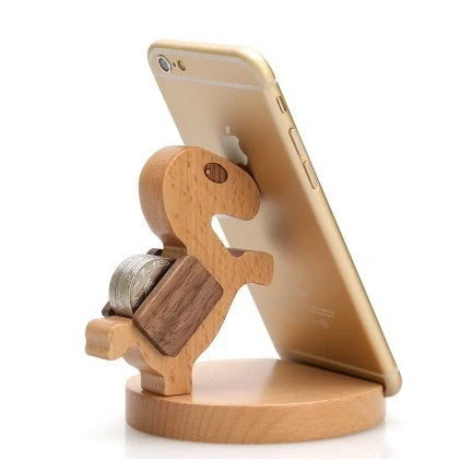 Custom beech wood lazy phone holder with personal lettering for desk organisation