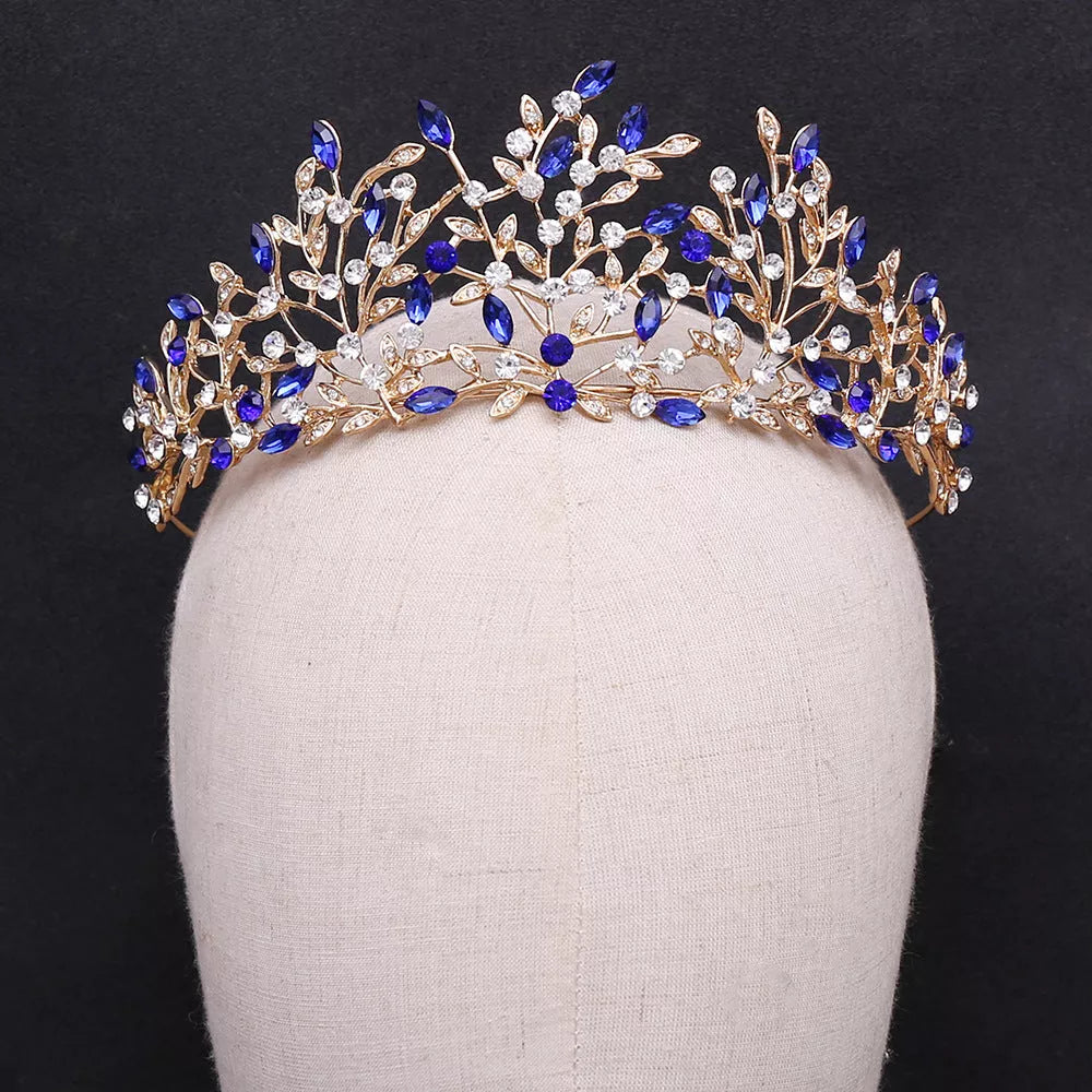 Vintage rhinestone headdress crown with green phantom quartz crystals, perfect for stage and party