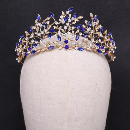 Vintage rhinestone headdress crown with green phantom quartz crystals, perfect for stage and party