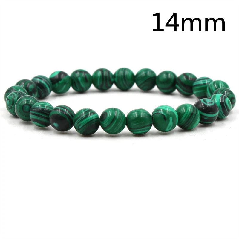 Classic black matte green malachite bracelets with elastic strand for unisex wear