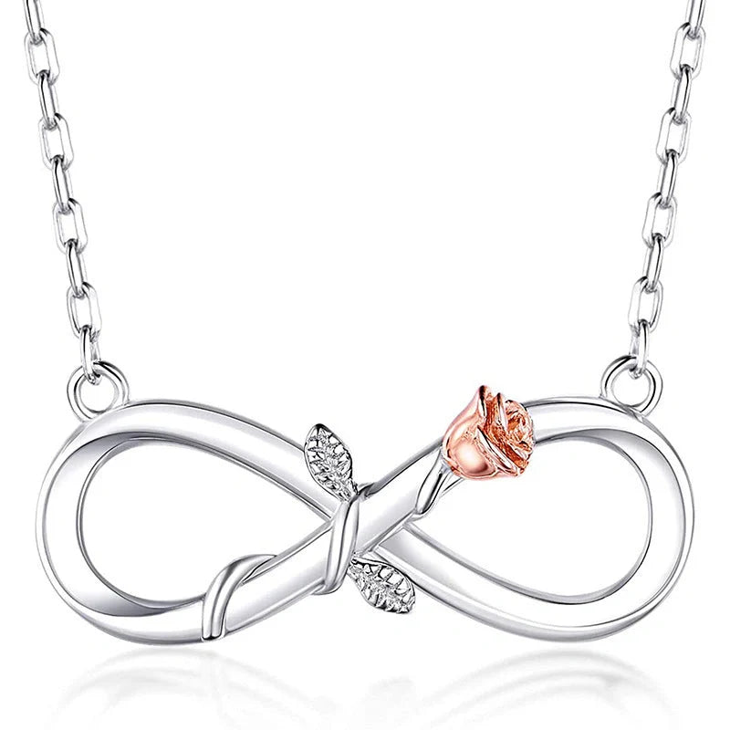 Double Fair Infinity Symbol Rose Necklace in S925 Silver, adjustable 21cm to 50cm