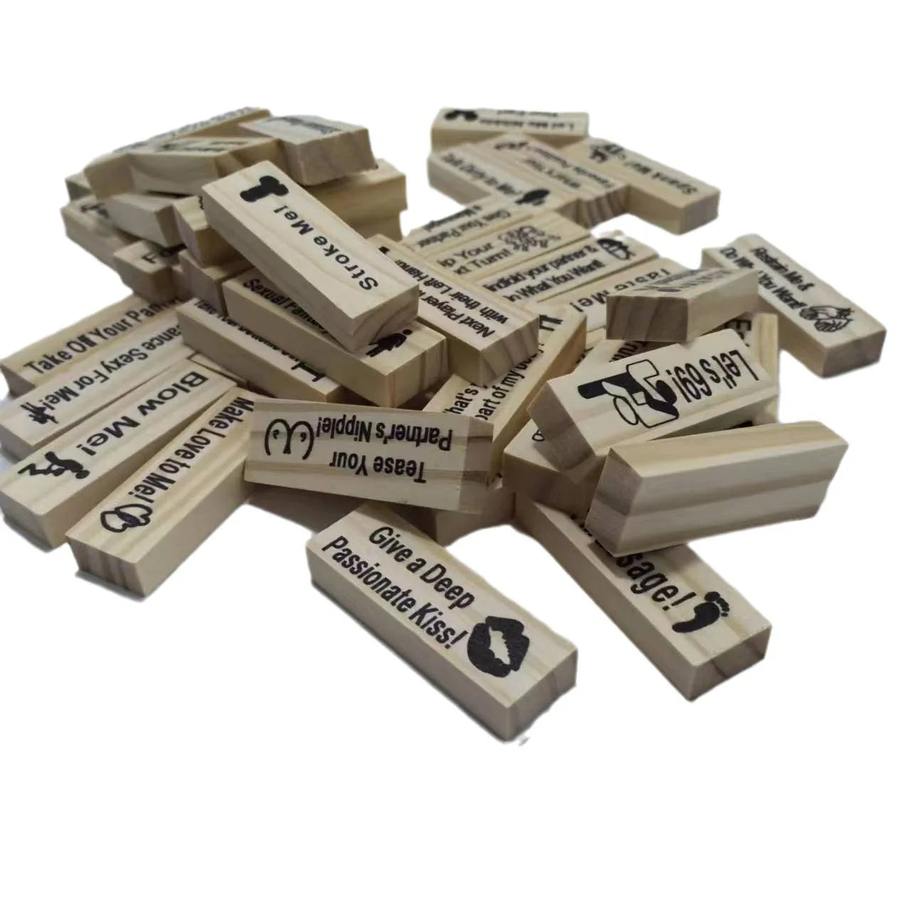 Couple's Intimacy Block Tower Game in natural wood colour, 48 pieces