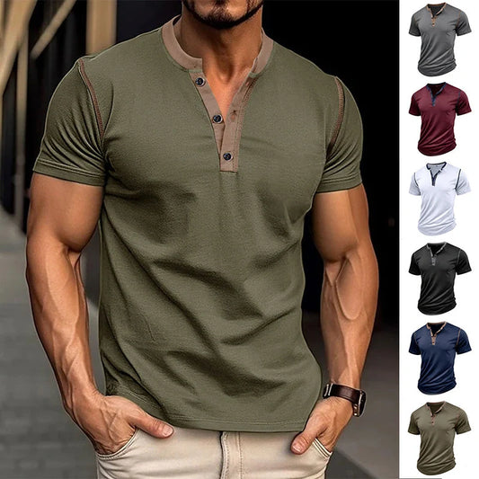 Men's short-sleeved polo shirt in various colours with V-neck design