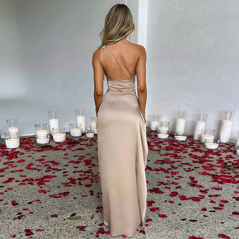 Stunning one-shoulder backless slit dress in various vibrant colors for summer elegance