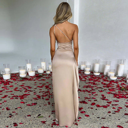 Stunning one-shoulder backless slit dress in various vibrant colors for summer elegance