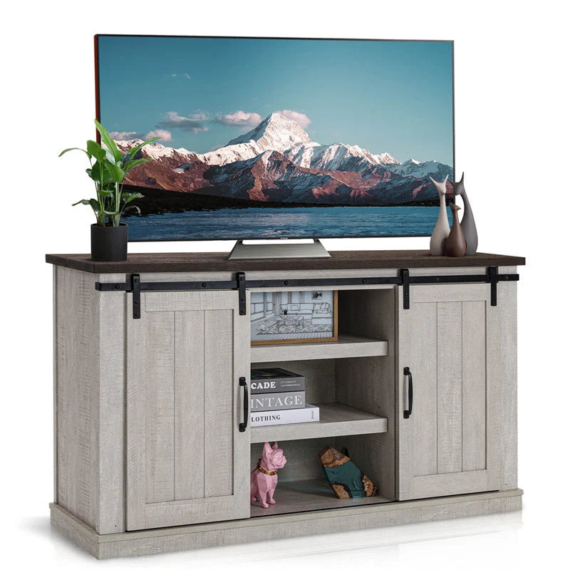 Vintage khaki TV cabinet with wood grain finish for living room