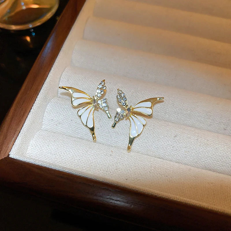 Rhinestone Dripped Butterflies Stud Earrings in alloy with diamond treatment