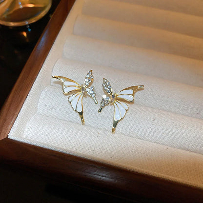 Rhinestone Dripped Butterflies Stud Earrings in alloy with diamond treatment