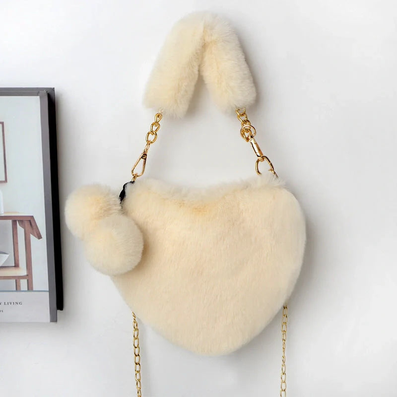 Love Bags Soft Plush Heart-Shaped Handbag for Women in various colours