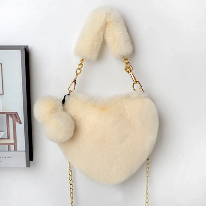 Love Bags Soft Plush Heart-Shaped Handbag for Women in various colours