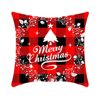 Merry Christmas cushion cover with elk and Santa Claus design in plush fabric