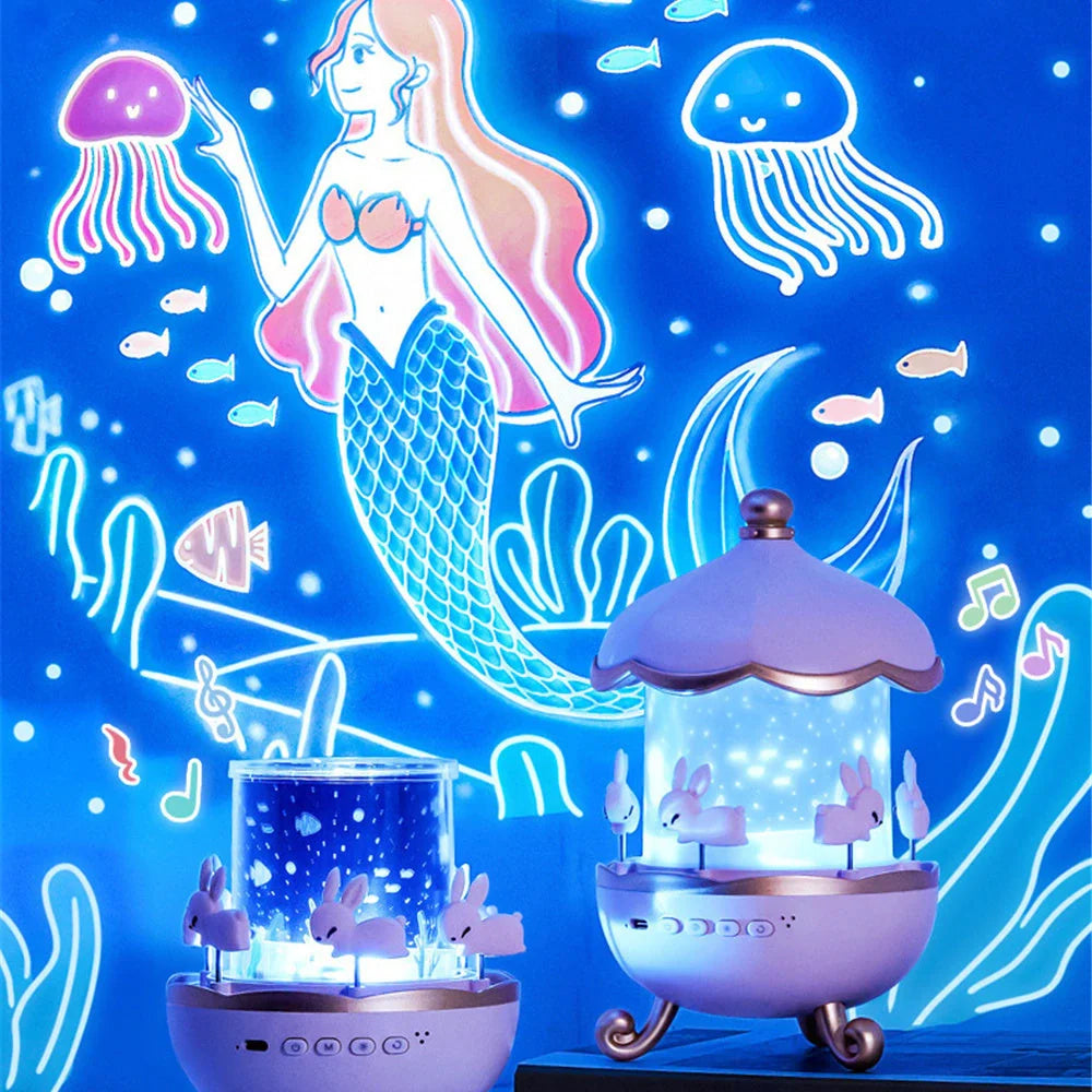 USB rechargeable space rotation night light projector for kids room with 12 films