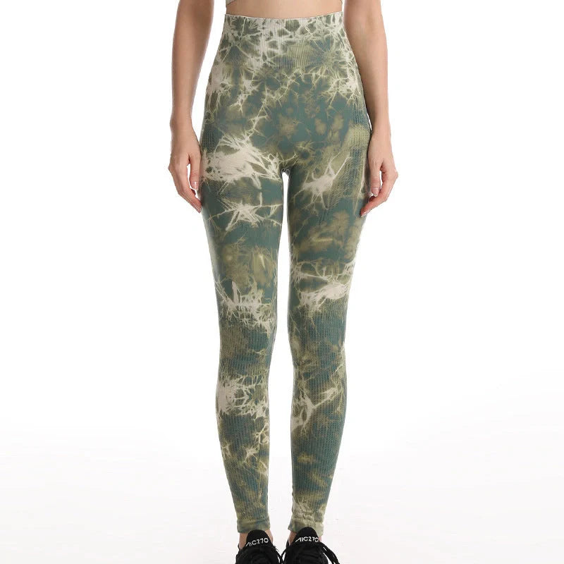 Women's tie dye seamless yoga leggings with push-up design in various colours