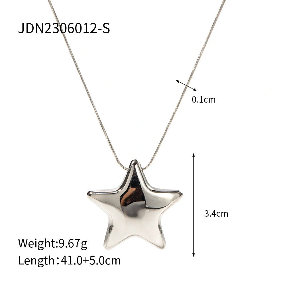 18K Gold-plated stainless steel five-pointed star necklace with ball bead chain