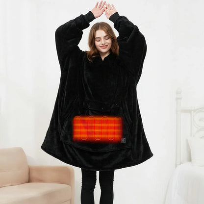USB heated oversized hoodie blanket with large back heating area in various colors