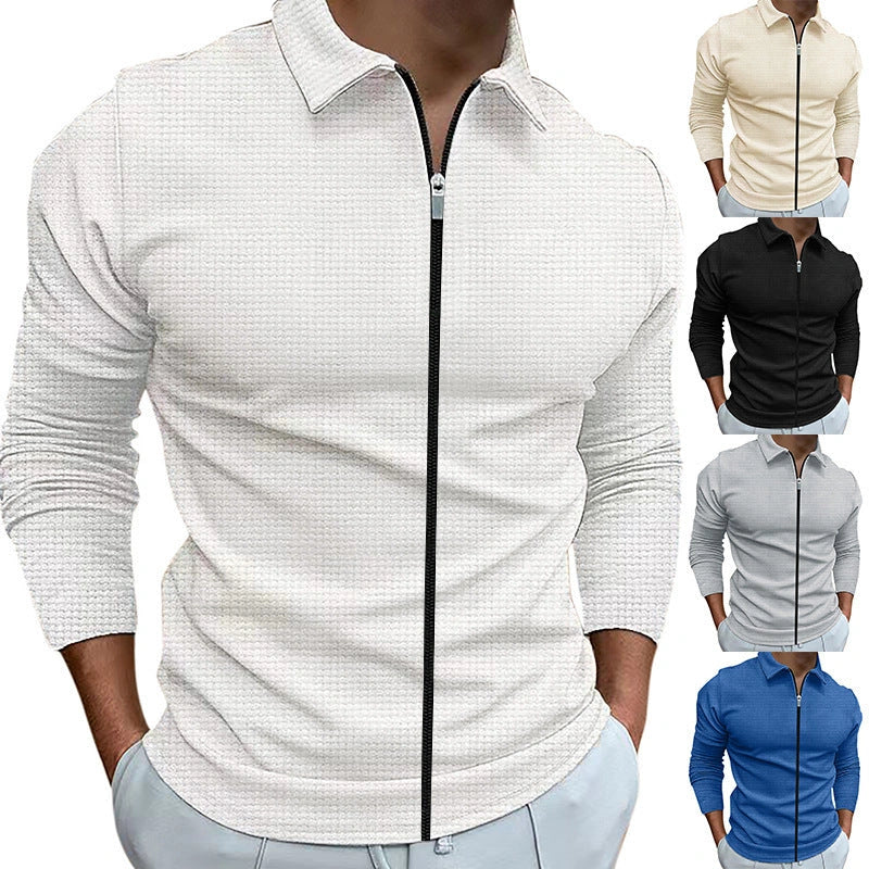 Men's waffle-style zipped lapel jacket in various colours for outdoor sports