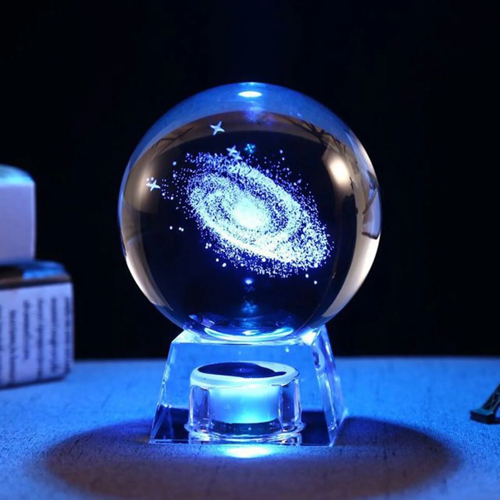 LED Music Box with luminous crystal ball showcasing Milky Way or Solar System 3D perspective