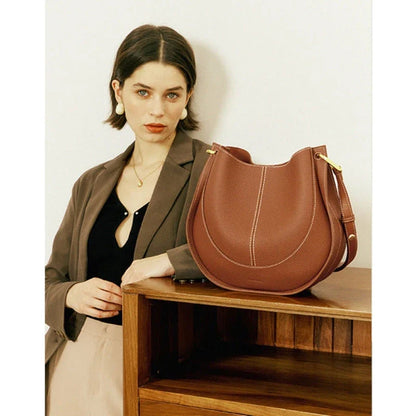 Large genuine leather women's hobo shoulder tote bag in blue with soft, supple texture and ample interior compartments