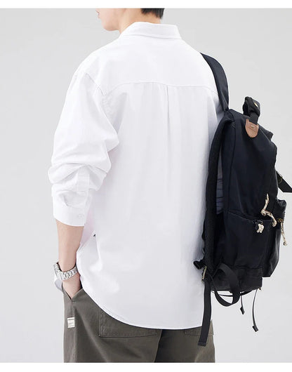 LKTM men's long-sleeved shirt in black, white, and grey colours, featuring a classic American-inspired design and premium cotton construction