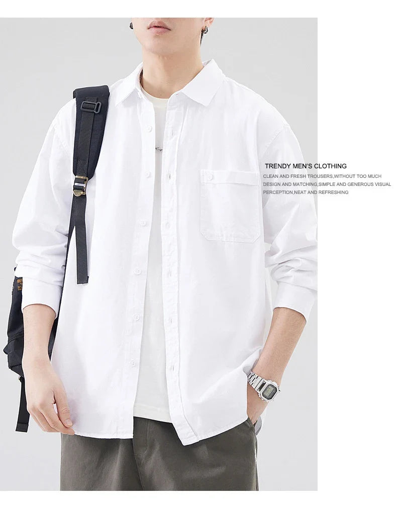 LKTM men's long-sleeved shirt in black, white, and grey colours, featuring a classic American-inspired design and premium cotton construction