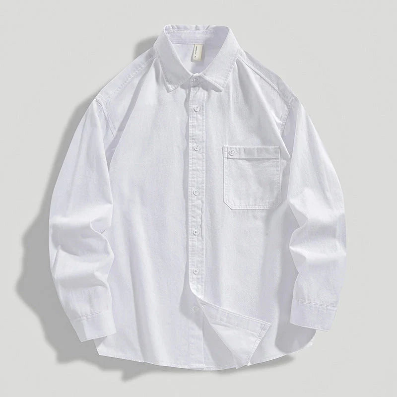 LKTM men's long-sleeved shirt in black, white, and grey colours, featuring a classic American-inspired design and premium cotton construction