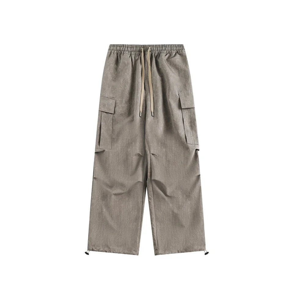 Retro baggy straight trousers in khaki colour, featuring a relaxed, straight-leg silhouette and premium polyester fabric for comfortable, everyday wear.