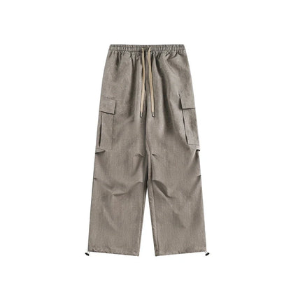Retro baggy straight trousers in khaki colour, featuring a relaxed, straight-leg silhouette and premium polyester fabric for comfortable, everyday wear.