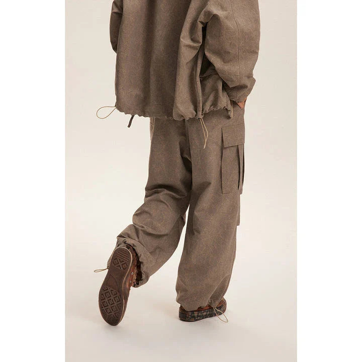 Retro baggy straight trousers in khaki colour, featuring a relaxed, straight-leg silhouette and premium polyester fabric for comfortable, everyday wear.