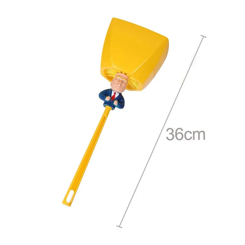 Funny Donald Trump-themed toilet brush with a sturdy handle and hanging slot for easy storage and use