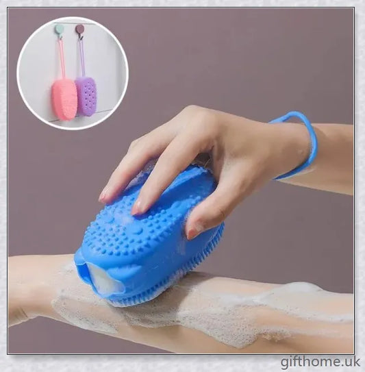 Bathroom Silicone Sponge in blue, green, and grey colours, featuring a soft, durable silicone design for superior cleaning performance.