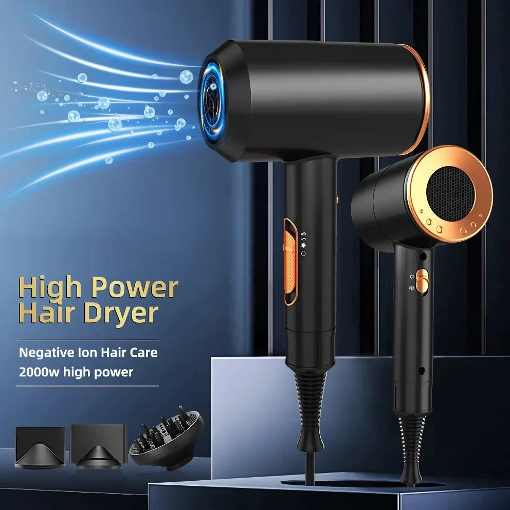 High-speed negative ion hair dryer with diffuser attachment for fast, frizz-free drying and salon-quality styling at home