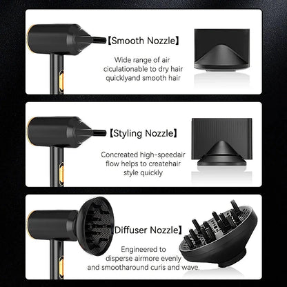 High-speed negative ion hair dryer with diffuser attachment for fast, frizz-free drying and salon-quality styling at home