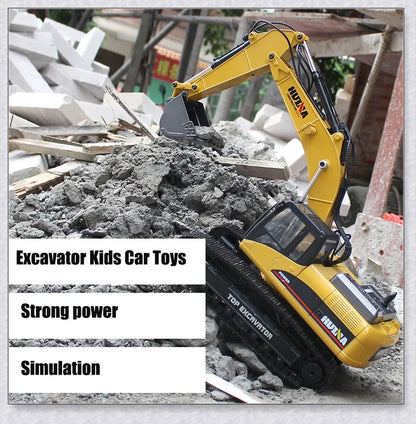 Remote-controlled excavator tractor with alloy construction, 11-channel controls, and realistic design
