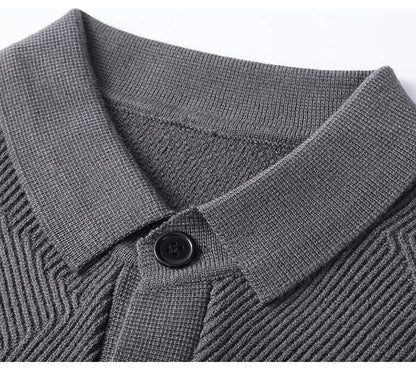 A stylish and cosy men's knitted cardigan with a fashionable lapel design, available in a range of classic neutral tones.