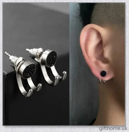 Pair of 925 Sterling Silver Earrings featuring a range of stylish designs, including black agate and blue sandstone, suitable for men and women